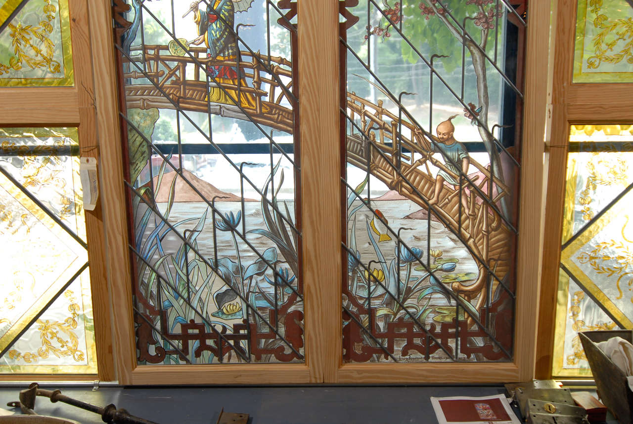 French Pair of Stained Glass Windows from Tours, France circa 1901 For Sale