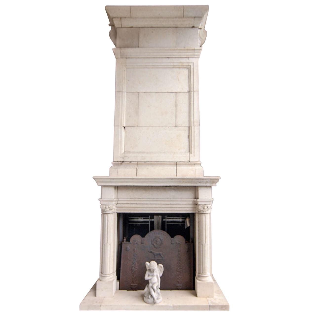 Mid-20th Century Massive Carved French Limestone Mantel For Sale