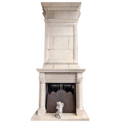 Vintage Mid-20th Century Massive Carved French Limestone Mantel