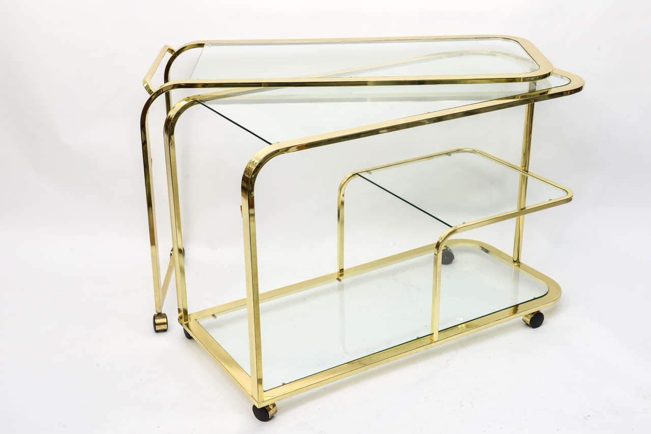 20th Century Three Tier Brass & Glass Bar Cart