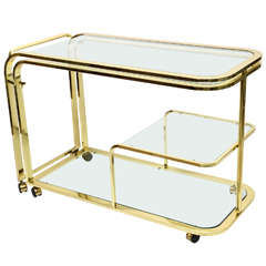 Three Tier Brass & Glass Bar Cart