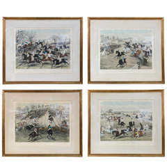4 Mid 19Th C English Steeple Chase Framed Engraving's