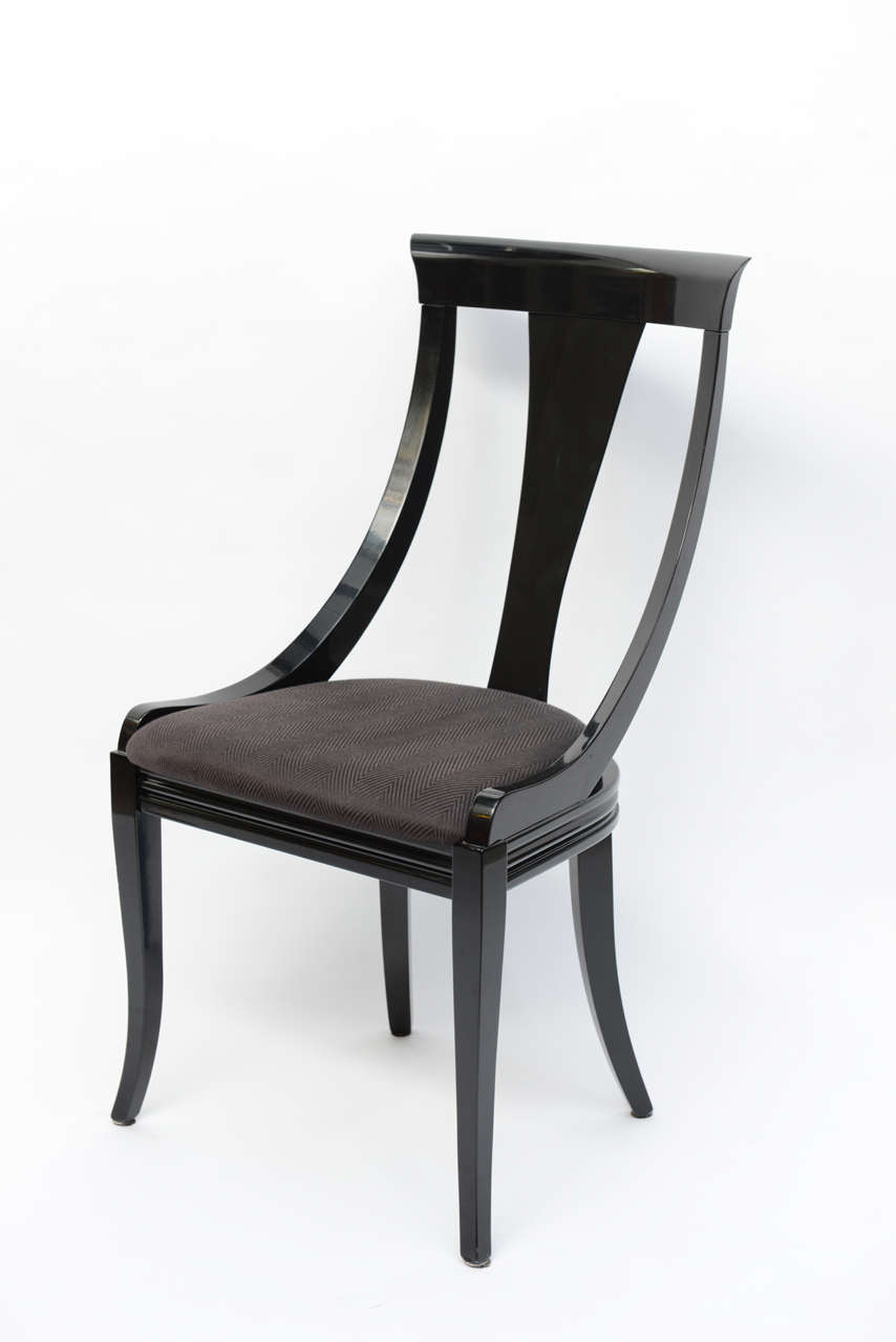 Glamorous set of six Biedermeier style black lacquer dinning chairs by Italian designer, Pietro Constantini.