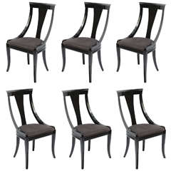 Set of Six Black Lacquer Side Chairs by Pietro Constantini