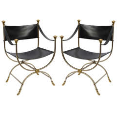 Retro Pair of Neo Classical Style Savonarola Chairs