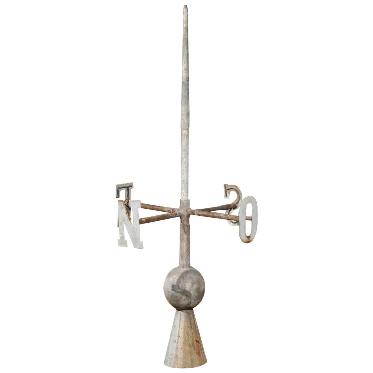 French Zinc Weathervane Finial with All Directions from the Early 20th Century