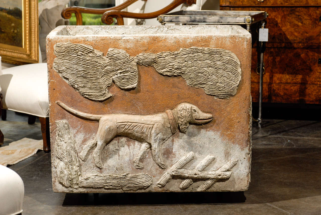Large Trough Planter with Dog and Fox