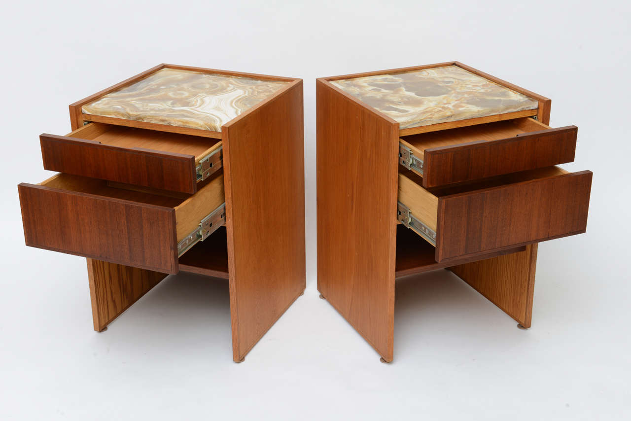 Modern Superb Bespoke Palm Bay Teak Oak Onyx Bedside Tables