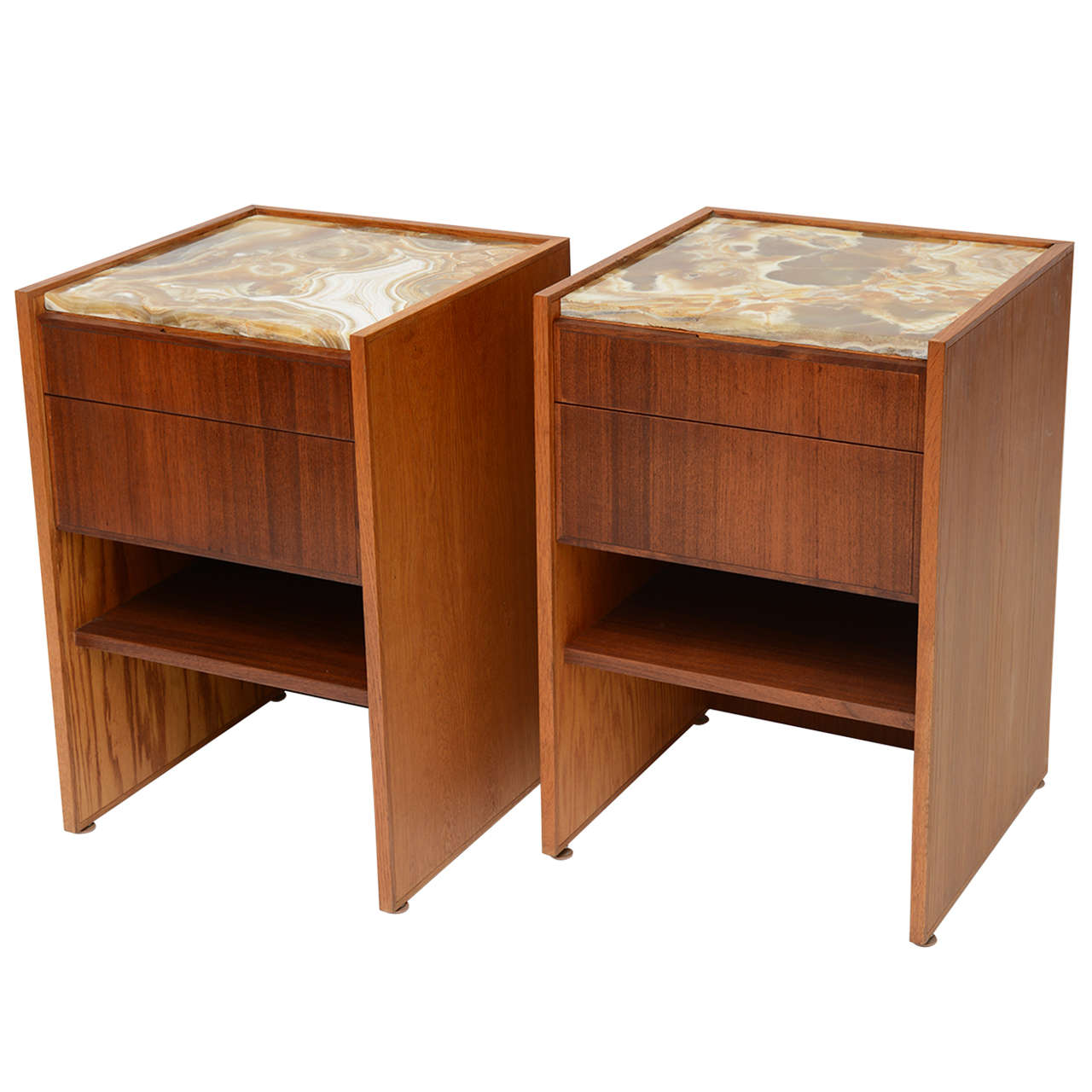 Superb Bespoke Palm Bay Teak Oak Onyx Bedside Tables