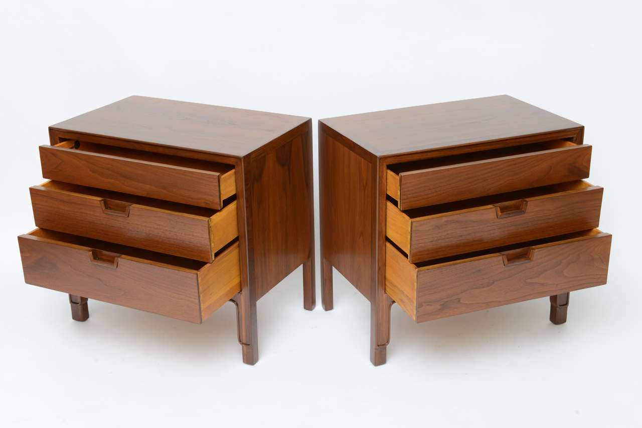 Mid-Century Modern John Stuart Janus Collection Walnut Night Tables