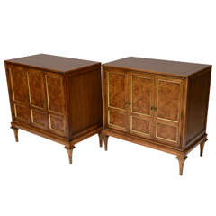 Stunning Pair 1960s Mastercraft Neoclassical Style Burl Cabinets