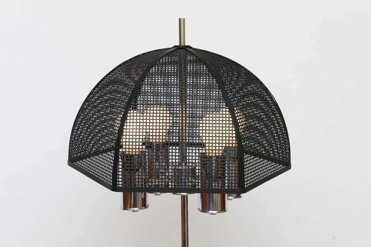 American Modernist Laurel Chrome Bouillotte Style Table Lamp Metal Mesh Umbrella Shade For Sale