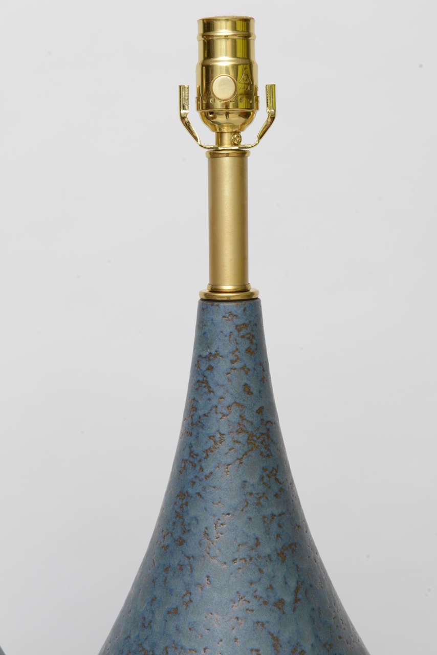 Mid-Century Modern Fine Tall Mottled Drip Glaze Teardrop Pottery Table Lamps