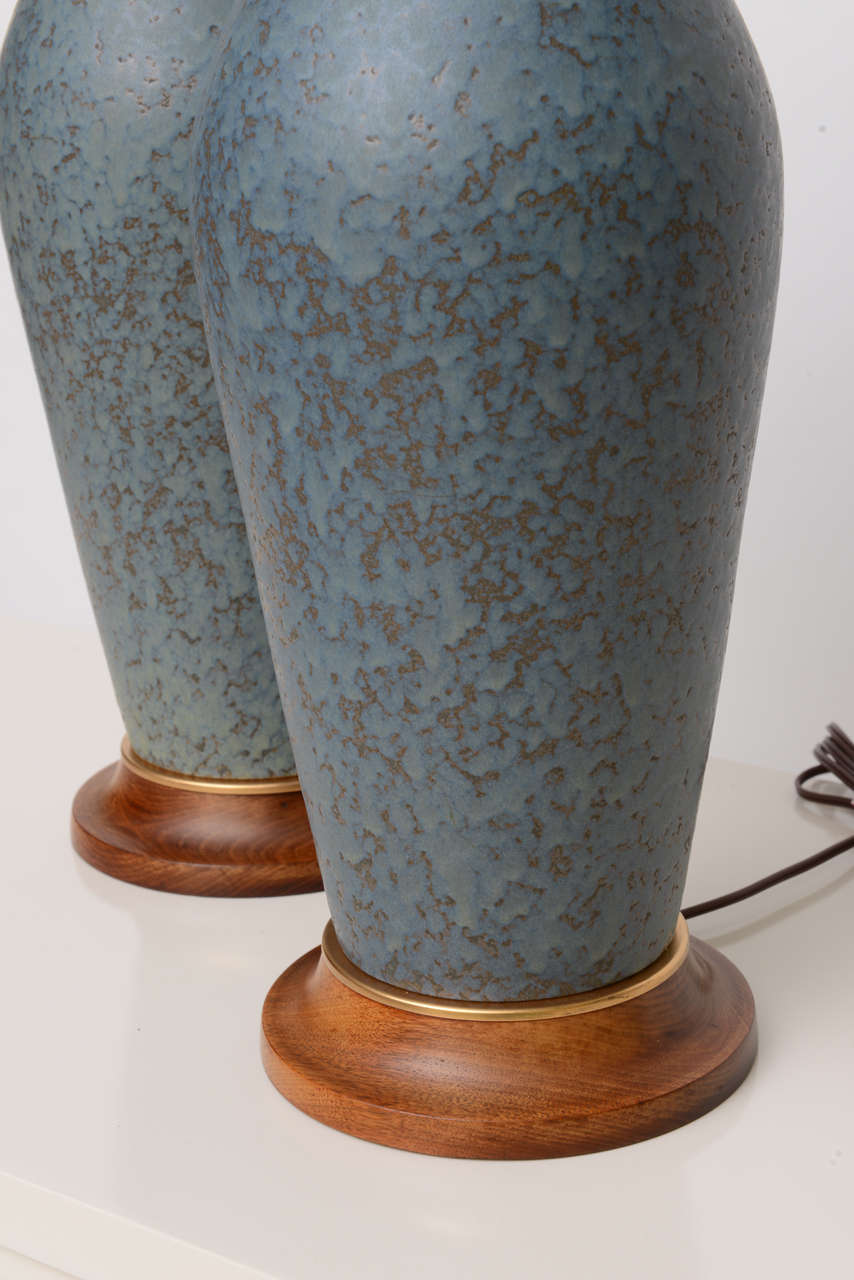 American Fine Tall Mottled Drip Glaze Teardrop Pottery Table Lamps