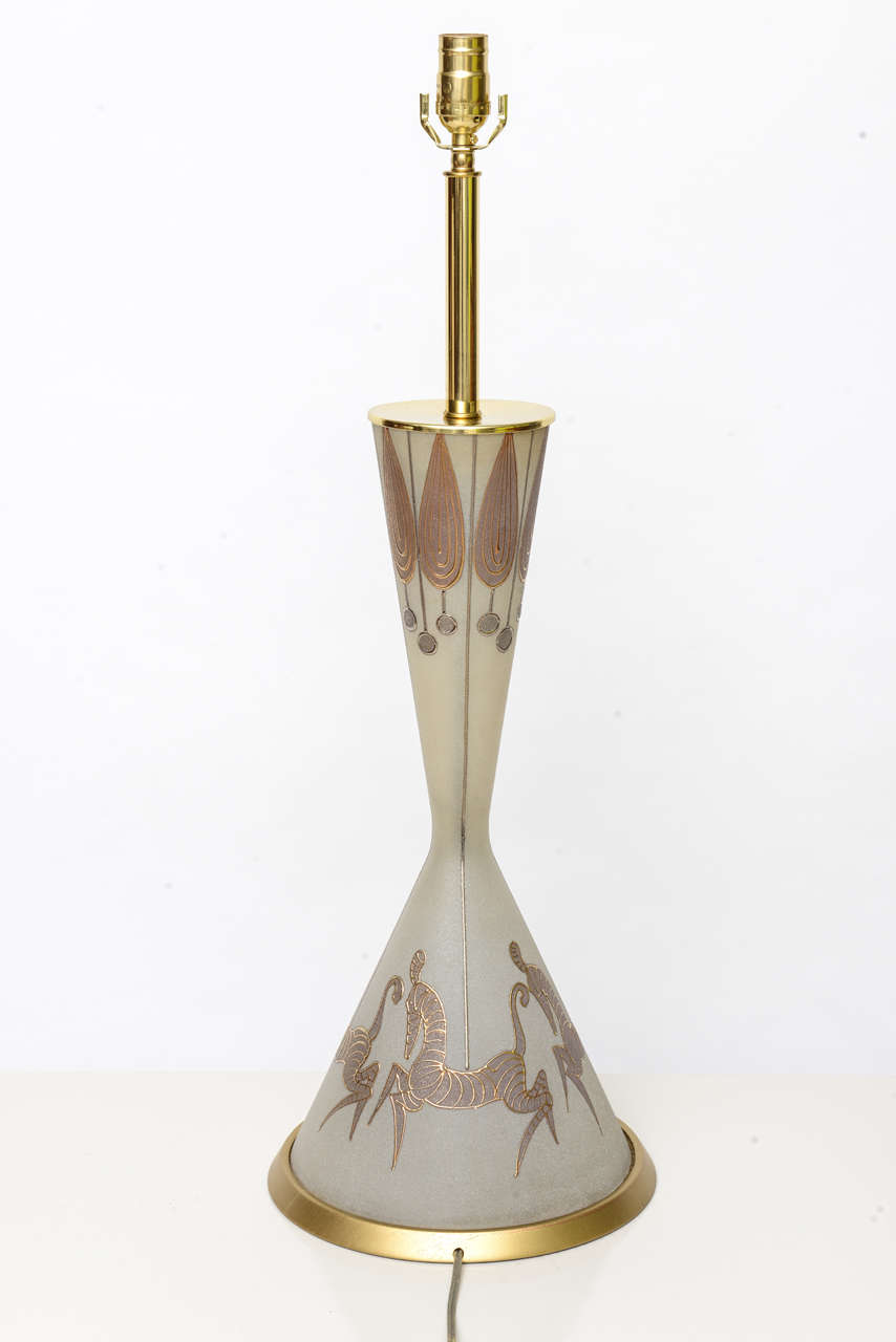 American Tall Waylande Gregory Style Zebra Carousel Motif Table Lamp