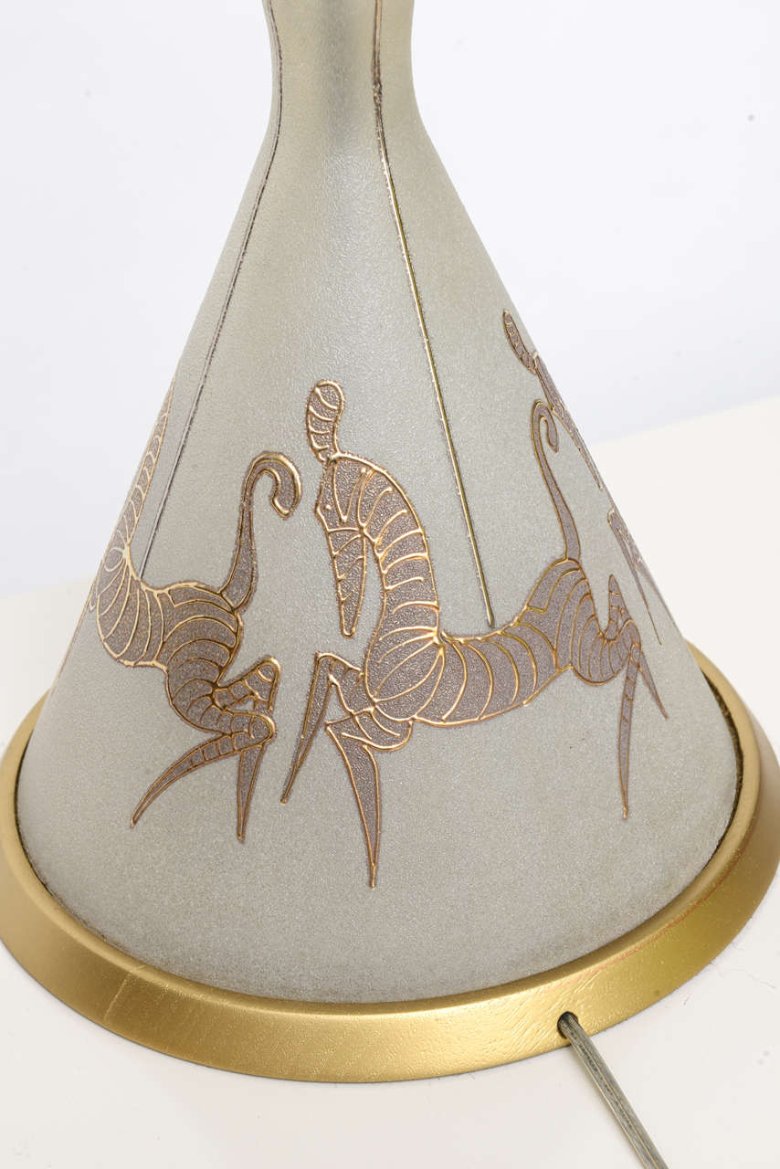 Tall Waylande Gregory Style Zebra Carousel Motif Table Lamp In Good Condition In Miami, FL