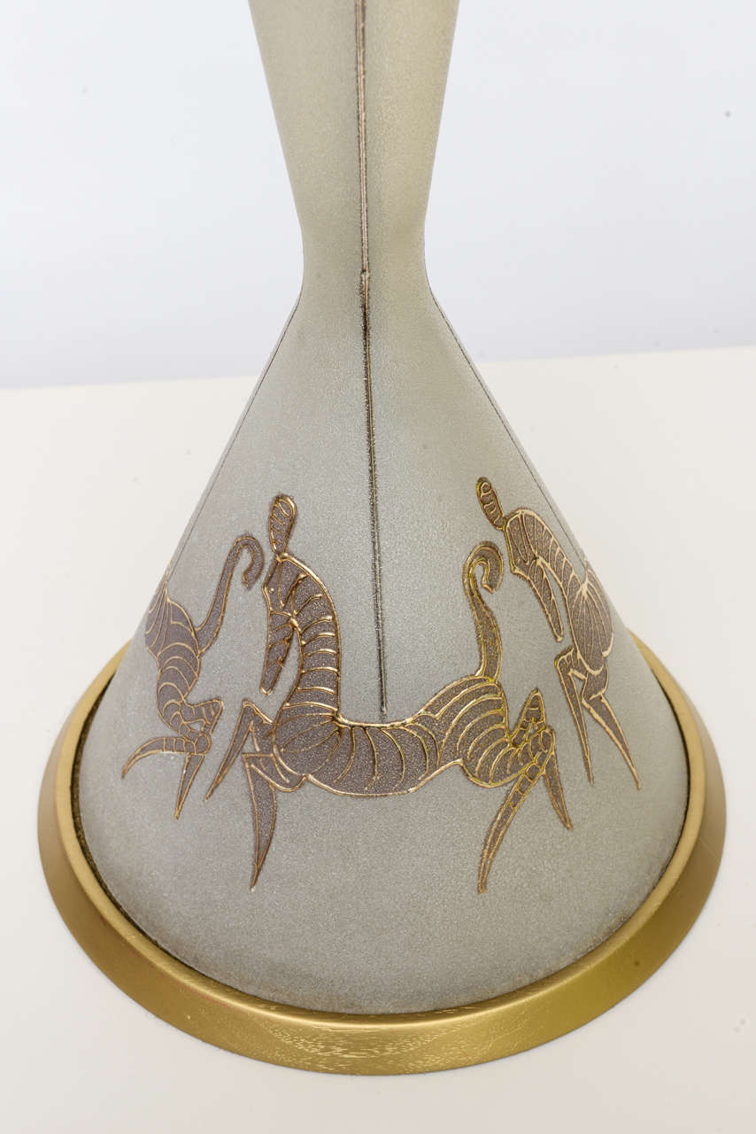 Mid-20th Century Tall Waylande Gregory Style Zebra Carousel Motif Table Lamp