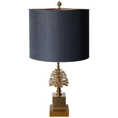 " Pomme de Pin" table lamp, brass and silvered metal.