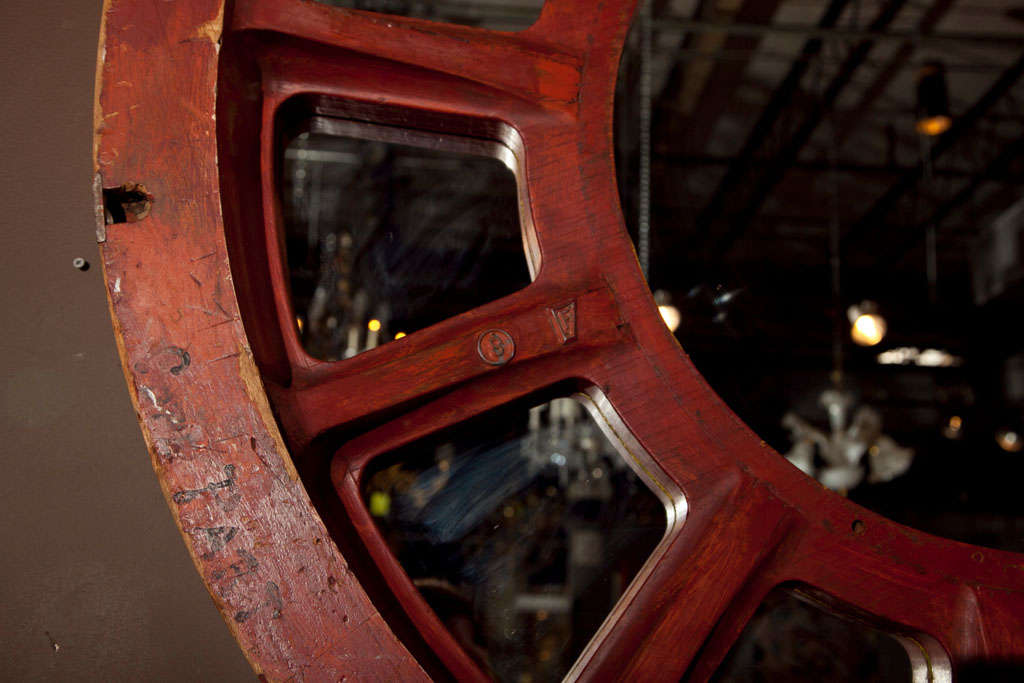 Large Red Turn of the Century Cog Mirror 1
