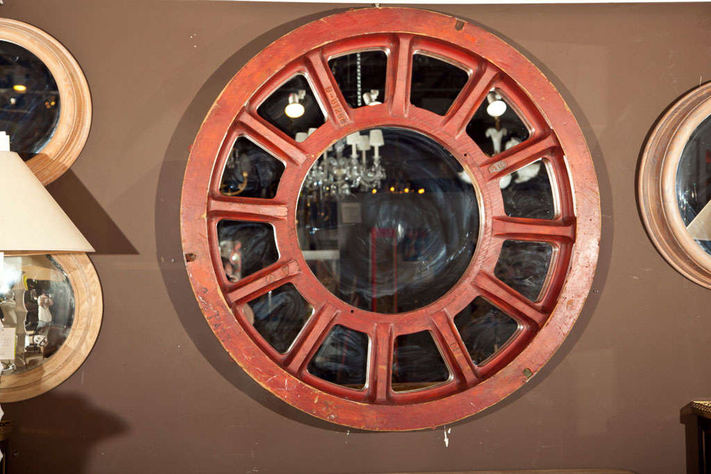 American Large Red Turn of the Century Cog Mirror