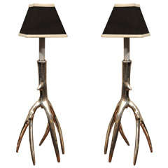 Vintage Pair of Aluminum Antler Table Lamps