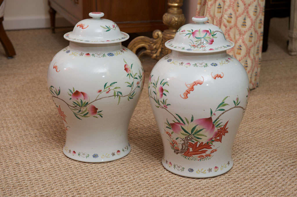 Pair of painted and decorated ginger jars