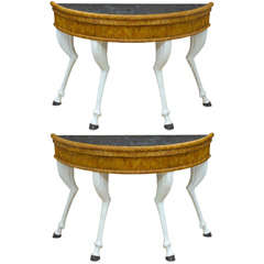 A pair of painted console tables