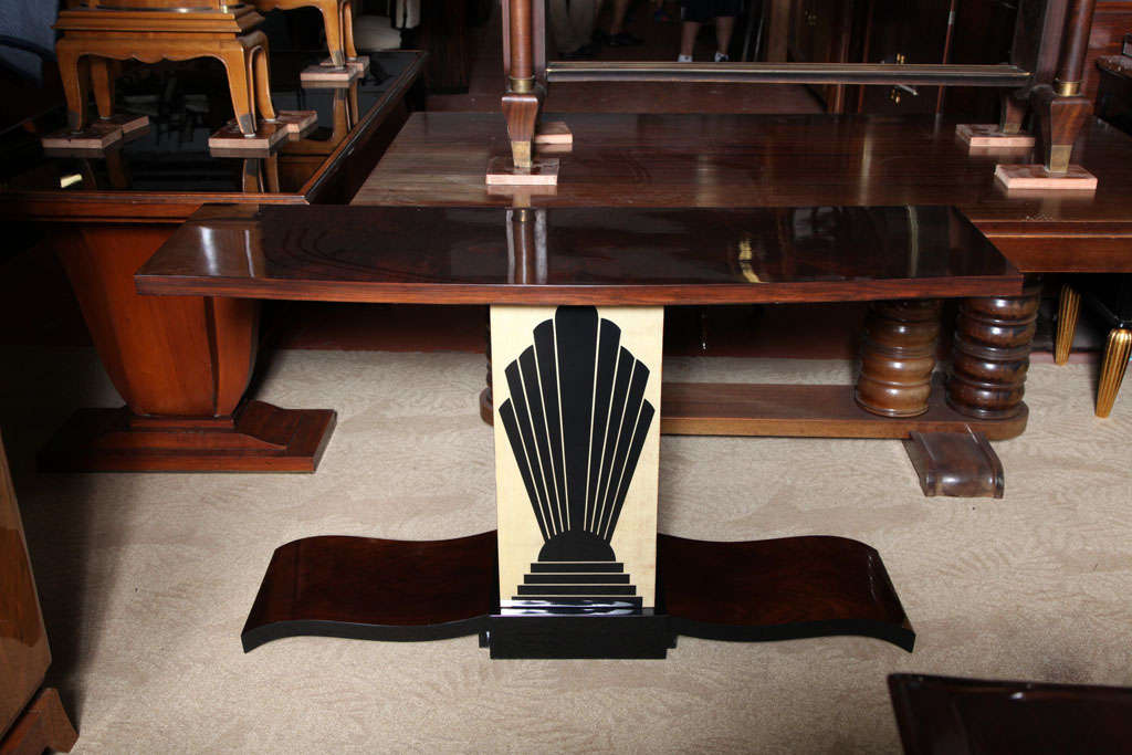 Sunray detail, exotic walnut, French Art Deco Console Table.