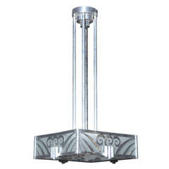 Monumental "Petitot" French Art Deco Nickel Plated Chandelier
