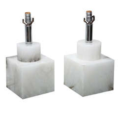 Pair of Vintage Italian Marble Cube Lamps