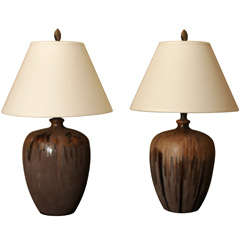 Pair Of Large Pottery  Lamps
