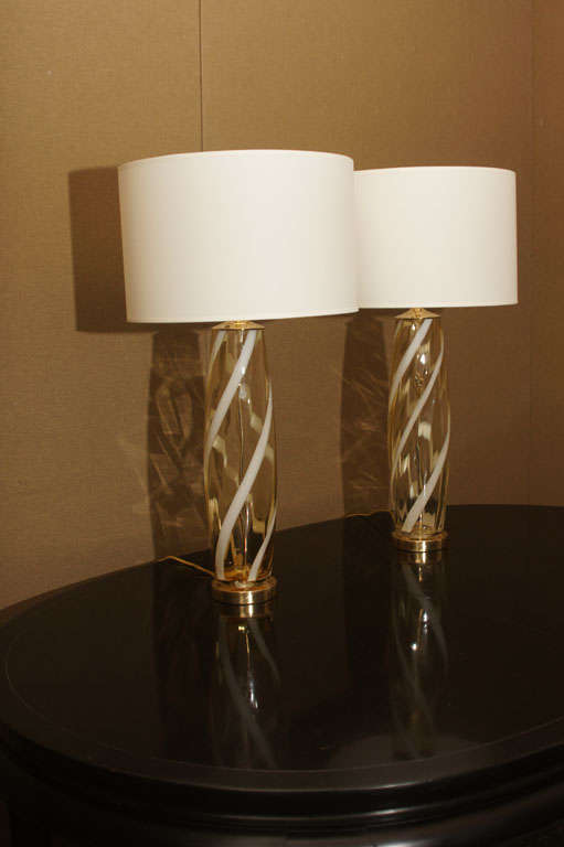 Italian Pair Of Murano Candy Stripe Lamps