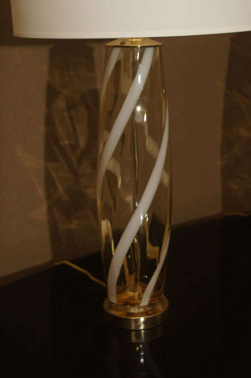 Mid-20th Century Pair Of Murano Candy Stripe Lamps