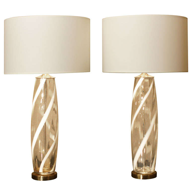 Pair Of Murano Candy Stripe Lamps