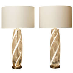 Pair Of Murano Candy Stripe Lamps