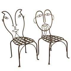 Wonderful Pair of Artful His and Hers Iron Chairs