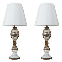 Pair, Antique Mercury Glass Bar Taps as Lamps