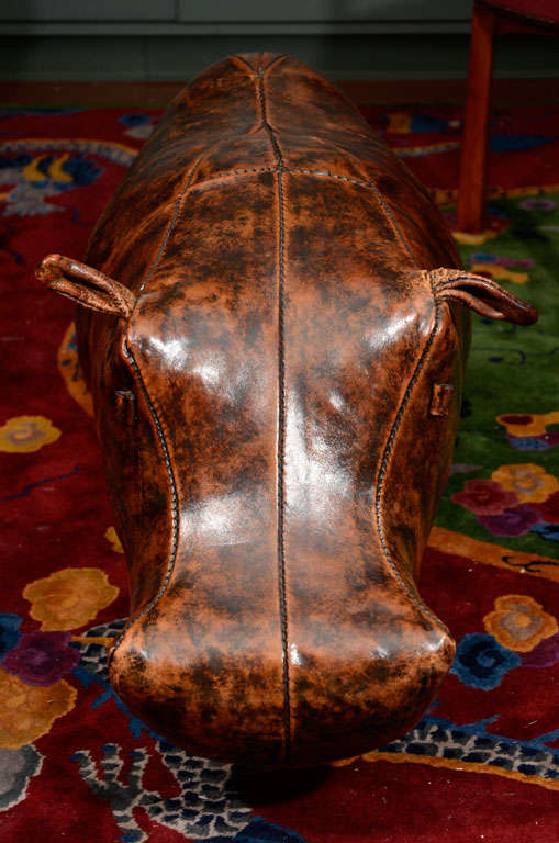 A leather hippo ottoman designed by, Dimitri Omersa, manufactured by, Omersa and Company, Lincolnshire, UK and retailed by Abercrombie & Fitch Company from 1940s -1980s.