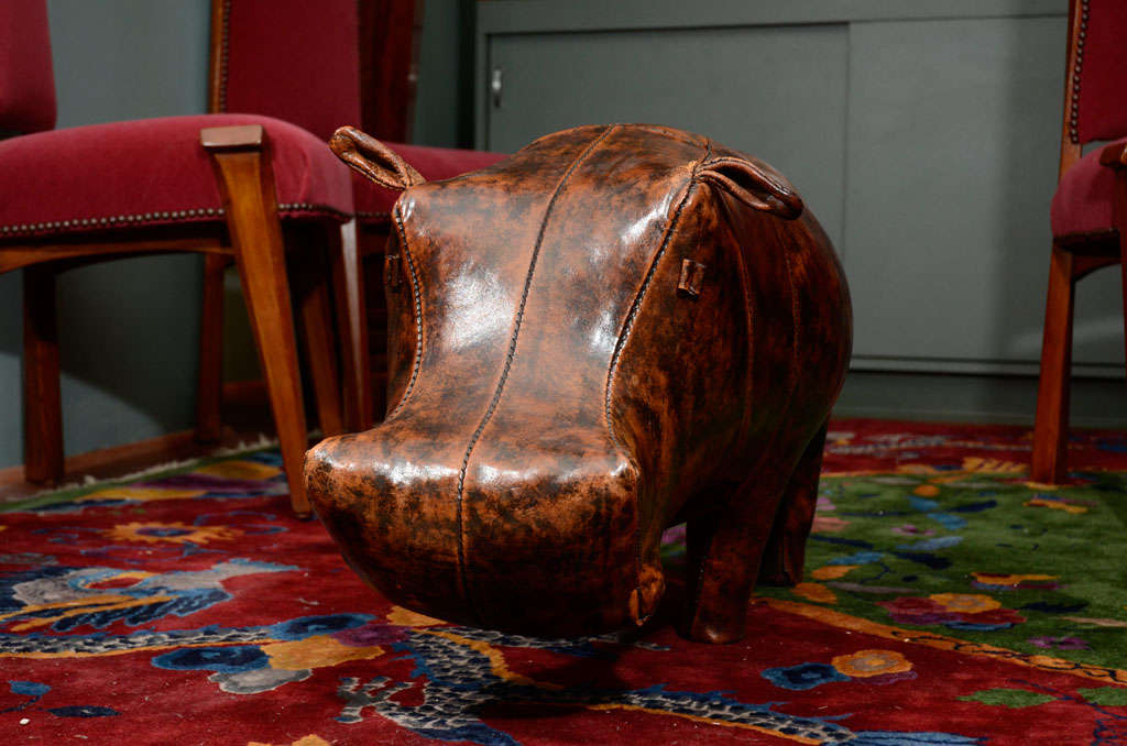 Mid-20th Century Abercrombie & Fitch Co. Leather Hippo Ottoman