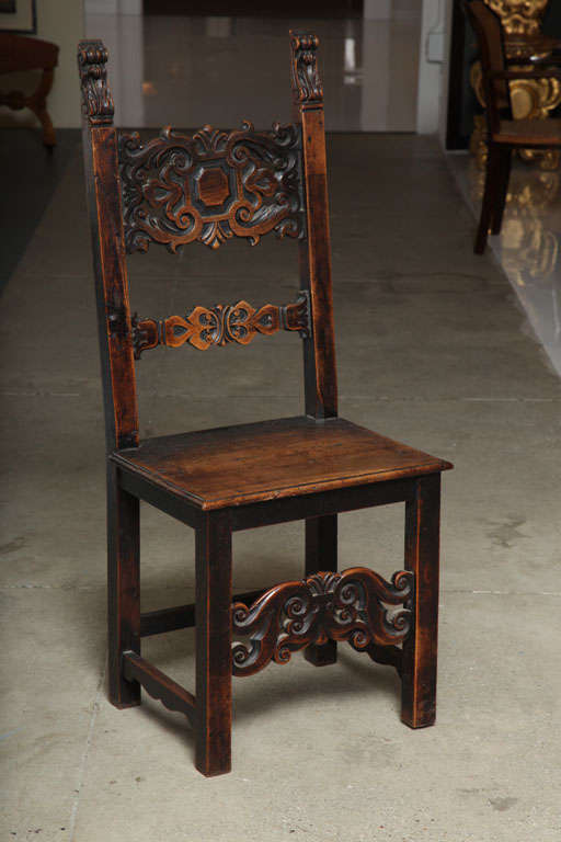 Set of Four Early 18th Century Italian Carved Side Chairs