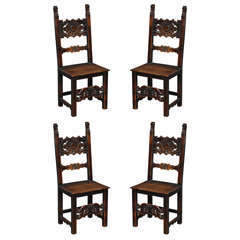 Antique Set of Four Early 18th Century Italian Carved Side Chairs