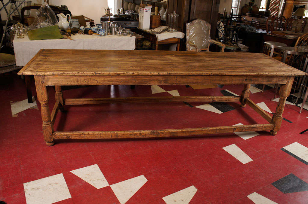 Oak and walnut refectory table, English, late 18th C. two-board top with bread board ends, oak legs and stretcher, minimal overhang.  Perfect as kitchen work table, center island table, kitchen island.
