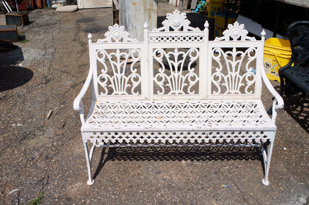 Victorian white painted cast iron garden seat, late 19th C.