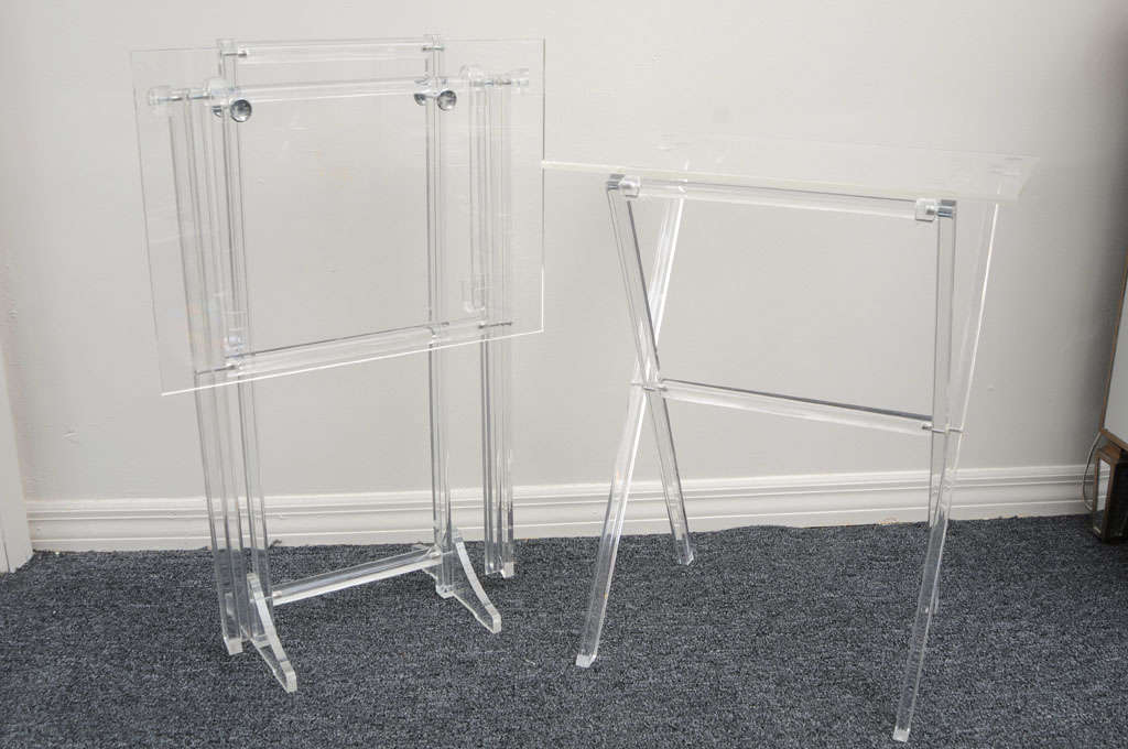 Pair of Lucite Snack Tables with Stand