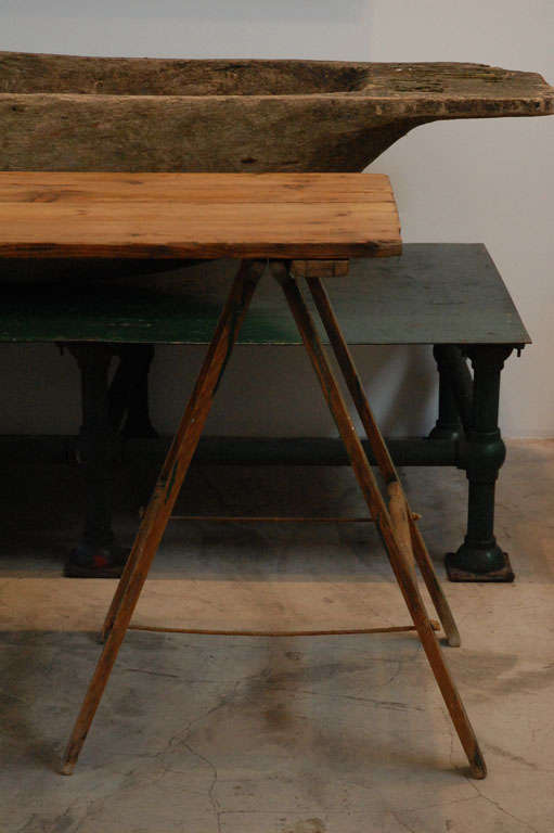 Wood Long American Trestle Table, New England 1900