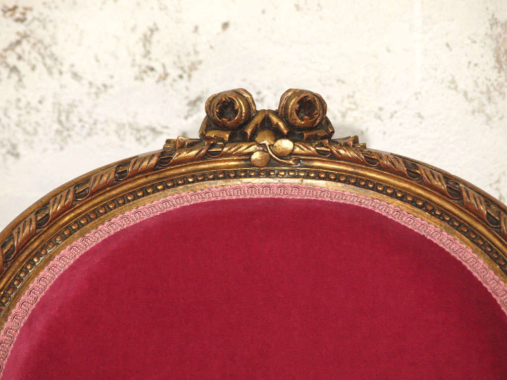 Decadent Louis XVI Giltwood Armchair in Fuschia Velvet 1