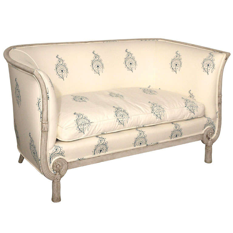 Rare 19th c. French Empire Style Settee in FrenchIndie Fabric at 1stDibs