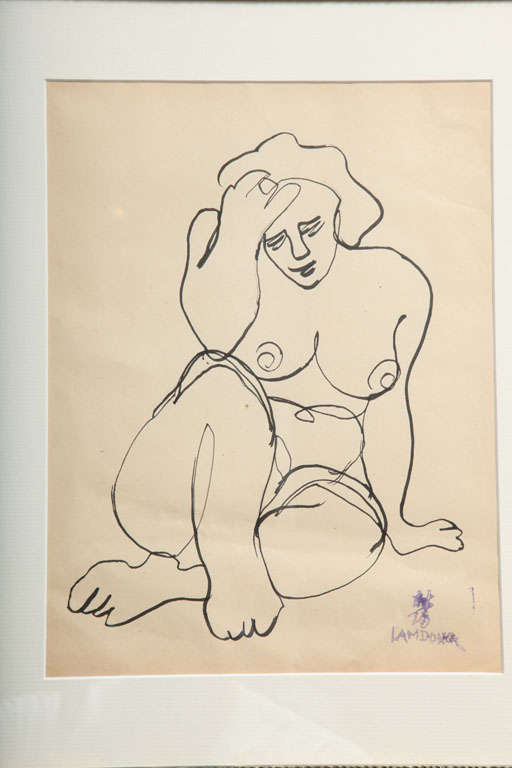 French Drawing By Chinese Artist Lam Dong For Sale