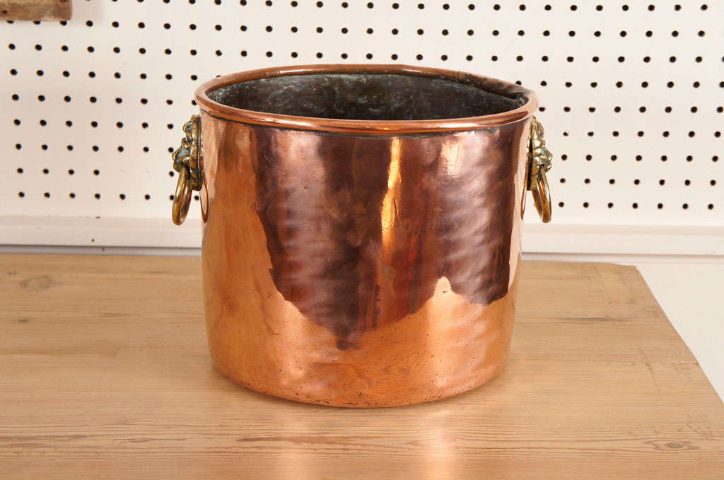 This is part of a much larger copper collection at Painted Porch. We collect pitcher, pans and copper pitchers to be used as a planter. this would be that piece. the Lions head handles are quite unique. Our copper moves very, very fast.