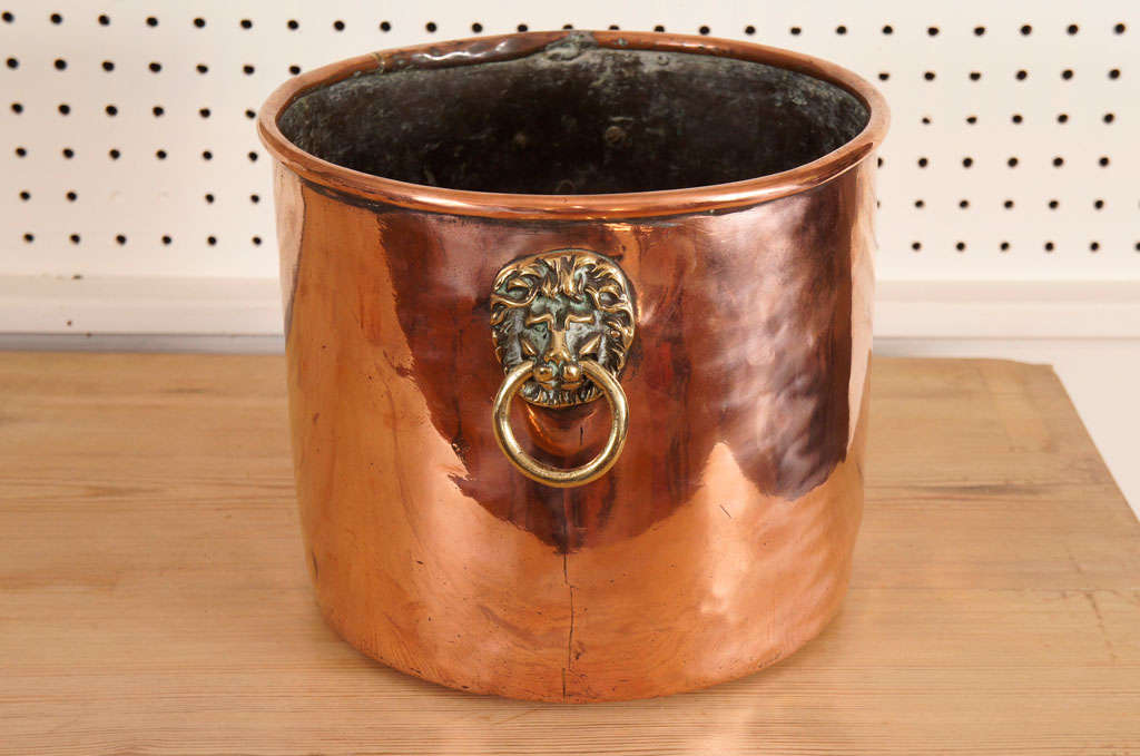 19th Century English Copper pitcher with lion's head handles